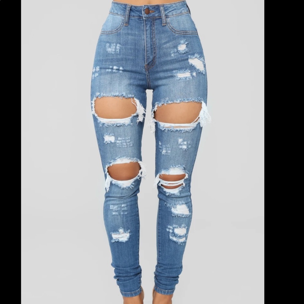 Fashion Nova medium blue wash drama jeans